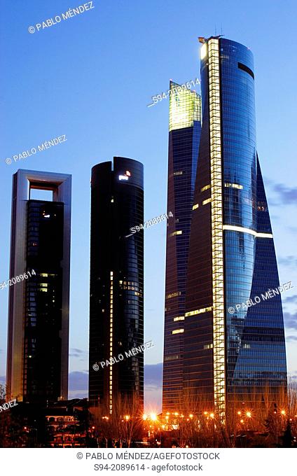 Business towers in Castellana promenade, Madrid, Spain