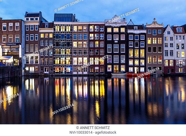 Damrak at night, Amsterdam, Holland, Netherlands