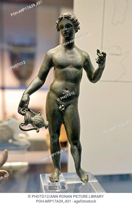 Bronze statuette of Dionysos, the Greek God of wine, holding a Kantharos. Dated 3rd Century BC
