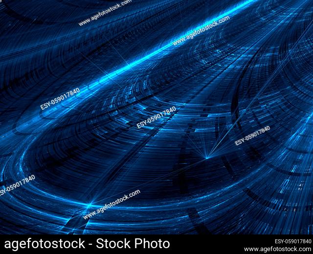 Abstract technology background - diagonal tunnel with grid and light effects. Computer-generated image - fractal. For web design, posters, covers