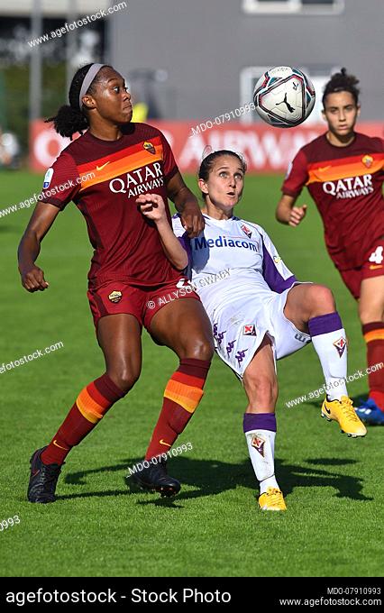 Roma footballer Allyson Swaby and Fiorentina footballer Tatiana Bonetti during the match Roma-Fiorentina in the Tre Fontane stadium
