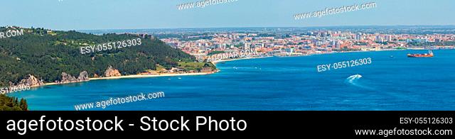 Summer sea coast landscape. Top view from Nature Park Arrabida in Setubal, Portugal. High resolution panorama