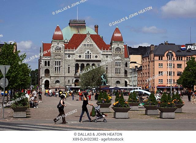 Finland, Helsinki, Helsingfors, Helsinki Central Railway Station Square, Finnish National Theatre