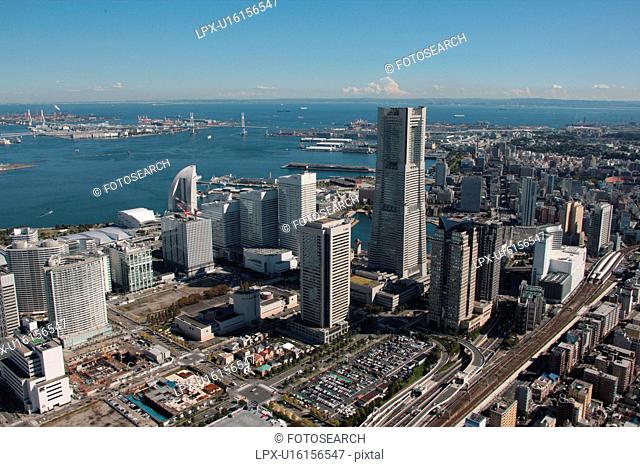 Aerial view of Minatomirai, Yokohama City, Kanagawa Prefecture, Honshu, Japan