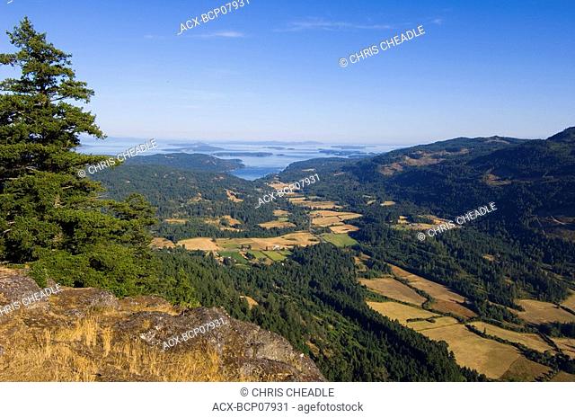View from Mount Maxwell, Salt Spring Island, looking down valley to Fulford Harbour, British Columbia, Canada