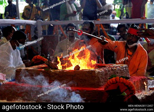 Celebrations are seen taking place inside Iskcon temple sector 33 on the eve of The Hindu Festival of Janmashtami on 30th August 2021 in Dhaka, Bangladesh