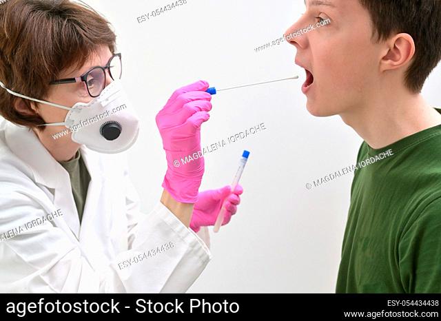 Doctor Collecting with a nasopharyngeal nose and throat swab