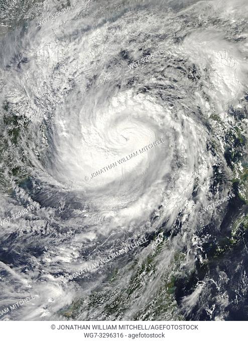 PACIFIC OCEAN Philippines -- 09 Nov 2013 -- This NASA MODIS Aqua satellite image shows what is possibly the strongest storm ever - Super Typhoon Haiyan -...