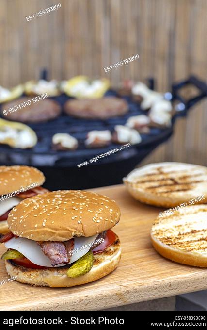 homemade burger and garden grill
