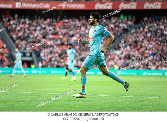 Diego Costa, Athletico player, in action during a Spanish League match between Athletic Club Bilbao and Athletico de Madrid at San Mames Stadium on March 16