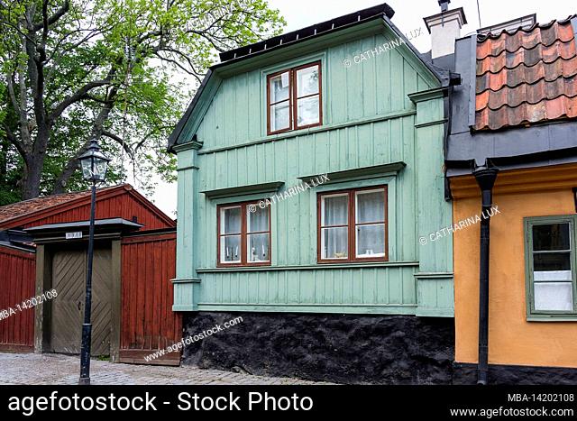 Sweden, Stockholm, Södermalm, Ã…söberget, Mäster Mikaels Gata, wooden house settlement, historical landmark