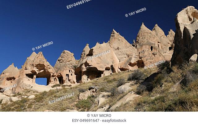 Rock Formations in Zelve Valley, Cappadocia, Nevsehir City, Turkey