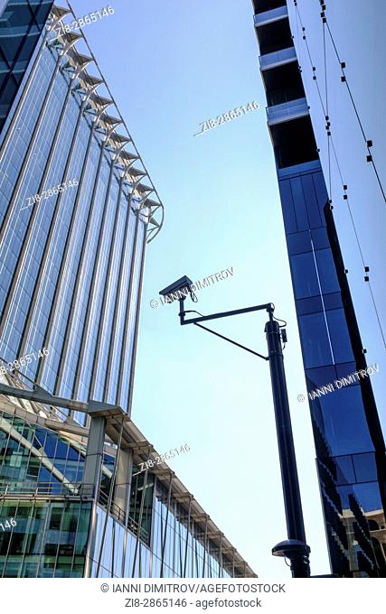 CCTV camera in the Financial district, City of London, UK