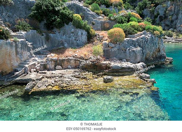 Kekova Island, Mediterranian Sea and the Ruins of the Sunken City Simena in the Antalya Province, Turkey