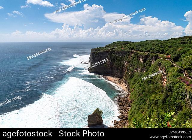 bali landscape of uluwatu cliff with blue sea, Indonesia
