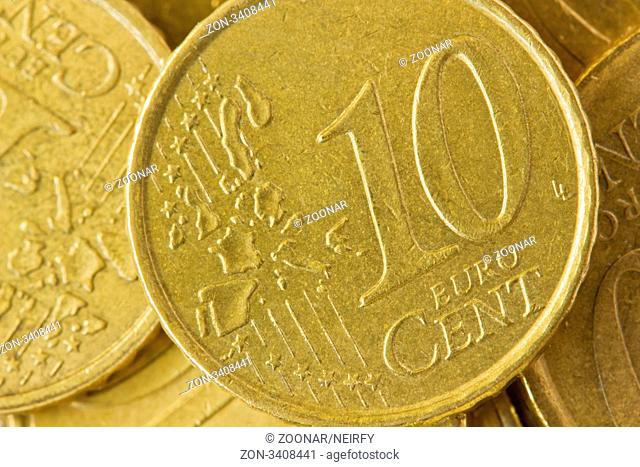 euro yellow coin 10 cent close up