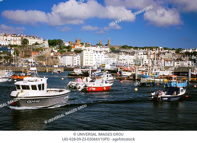 United Kingdom, Channel Islands, Guernsey, St. Peter Port. Boats In The Marina