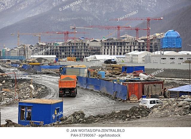 A view of a large-scale construction site for hotels in the Krasnaja Polyana municipality near Sochi, Russia, 4 February 2013