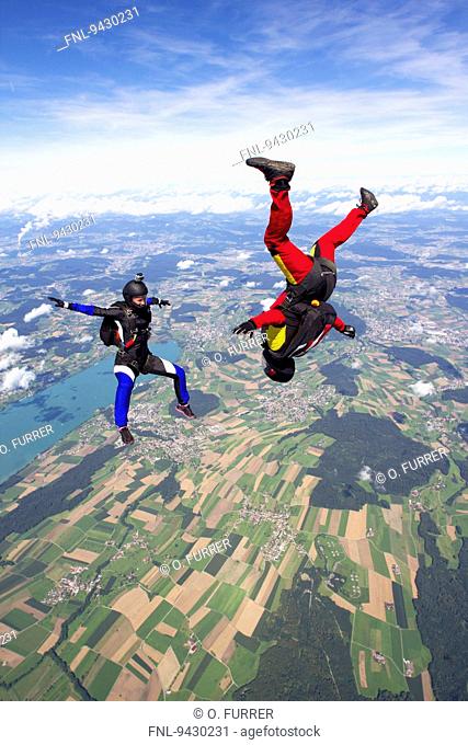 Two skydiver, Buttwil, Canton Aargau, Switzerland, Europe