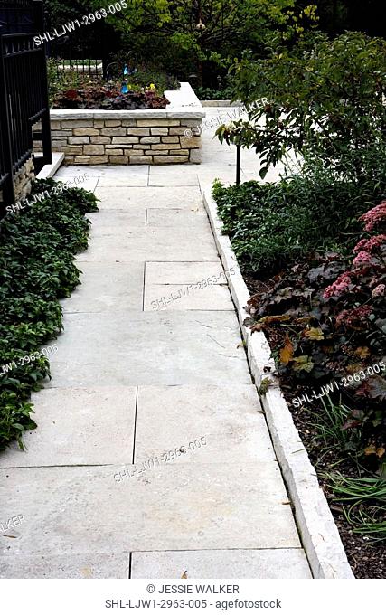 GARDENS: limestone walkway and edging, perennials