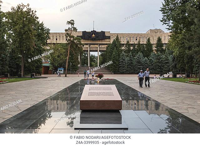 Almaty, Kazakhstan - August 9, 2019: Monument ""Memorial of Glory"" in the Park of 28 Panfilov Guardsmen in Almaty