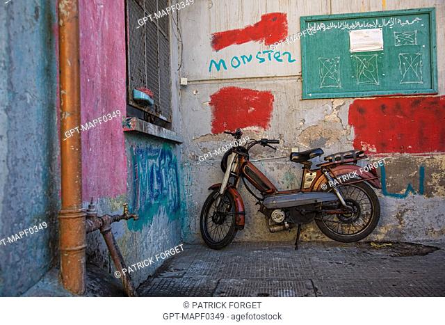 MOPED IN THE NEIGHBORHOOD OF THE OLD SLAUGHTERHOUSES OF CASABLANCA, MOROCCO, AFRICA