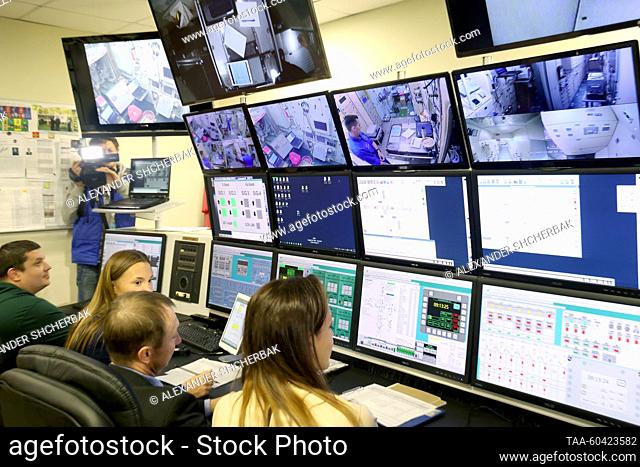 RUSSIA, ZVEZDNY GORODOK - JULY 13, 2023: Employees monitor the control post of the ISS Russian segment simulator during a qualification training session of...