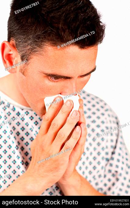 Close-up of a patient sneezing