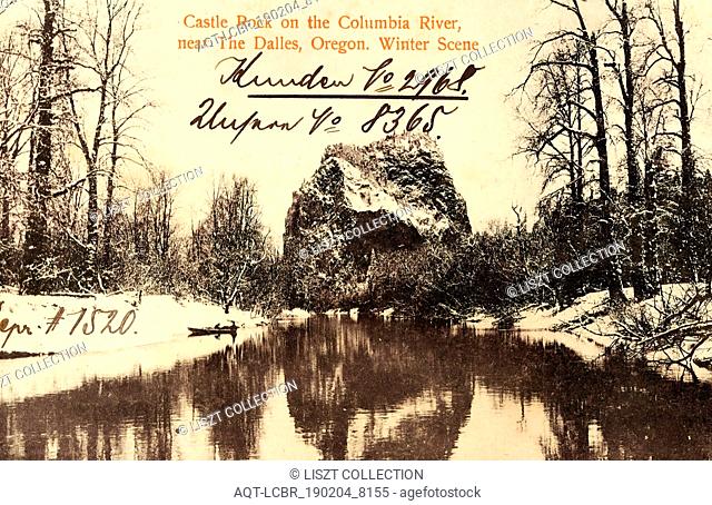 Columbia River Gorge, Rocks in Oregon, Snowy landscapes in Oregon, Wasco County, Oregon, 1906 in Oregon, 1906, Castle Rock on the Columbia River