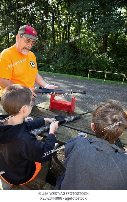 New Boston, Michigan - Boy Scouts shoot BB guns at a weekend gathering at a suburban Detroit park