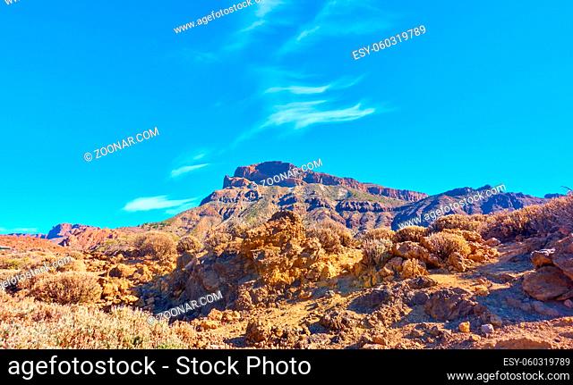 Panoramic view of highland in Tenerife island, The Canaries, Spain. Mountain canarian landscape