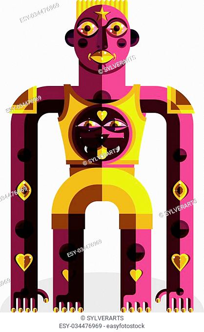 Modernistic vector illustration of bizarre beast, geometric cubism style avatar isolated on white background. Strange character image made in flat design