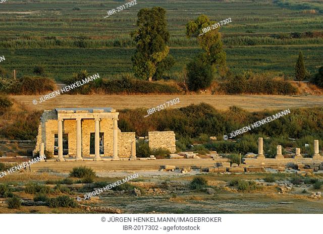 Ruins of Miletus, overlooking the centre of the Hellenic-Roman city in the evening sun, view from the Greco-Roman amphitheater, near the village of Balat