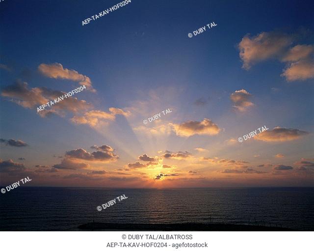 Aerial image of the sunset over the Mediterranean sea