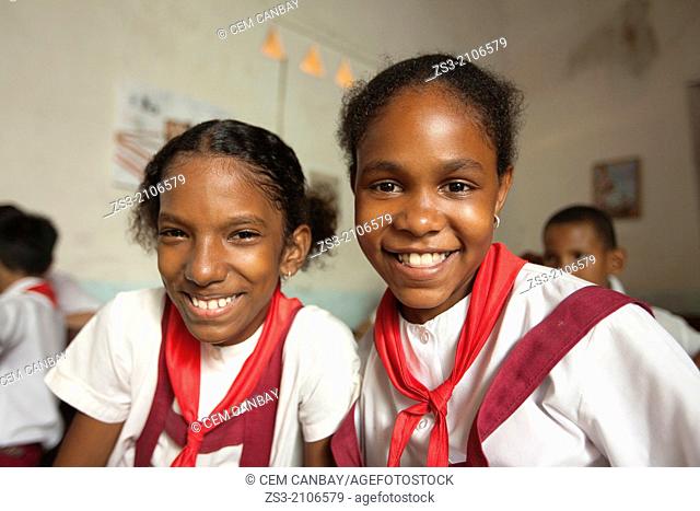 School children with uniform at the classroom, Trinidad, Sanct’ Sp’ritu Province, Cuba, West Indies, Central America