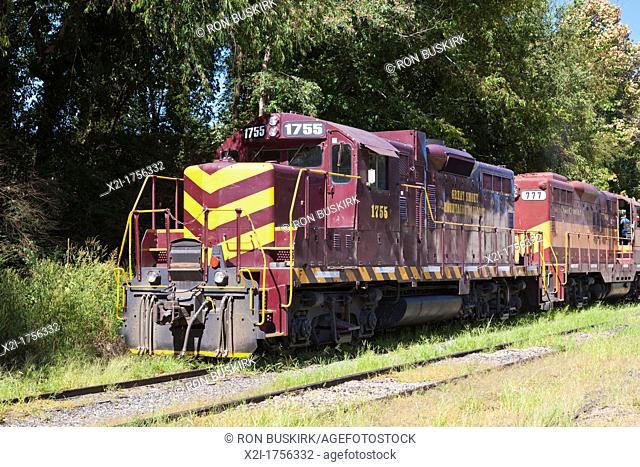 Diesel-Eletric locomotive engines of the Great Smokey Mountains Railroad in Bryson City, North Carolina