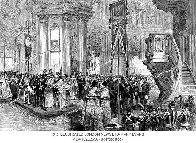 Greek wedding ceremony between Prince Alfred, Duke of Edinburgh and the Grand Duchess Marie Alexandrovna of Russia in the Imperial Chapel of the Winter Palce in...