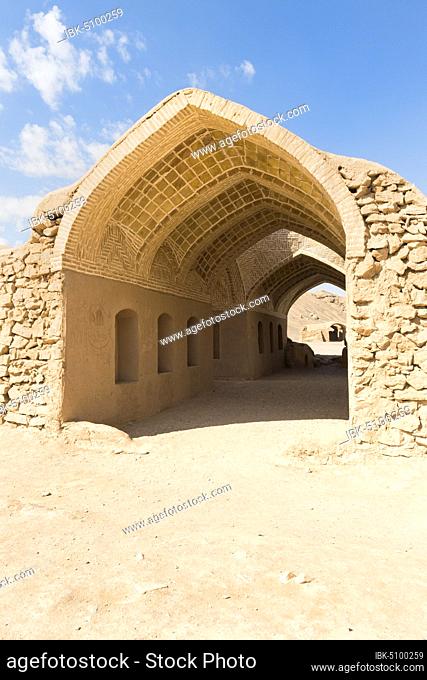 Ruins of ritual buildings near Dakhmeh Zoroastrian Tower of Silence, Yazd, Iran, Asia