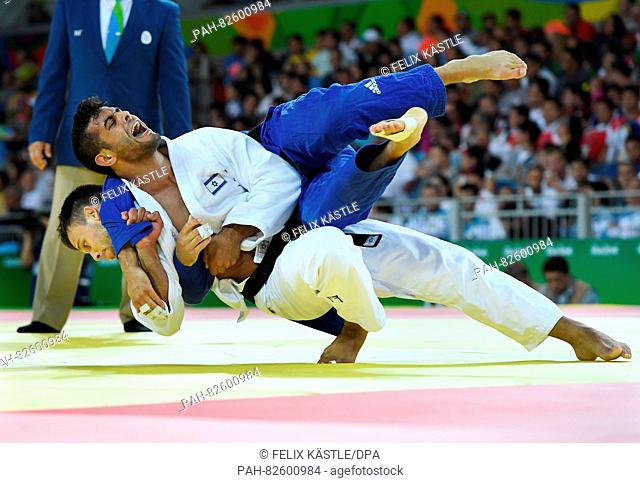 Igor Wandtke of Germany in action against Sagi Muki of Israel (White) during the Men -73 kg Elimination Round of 16 of the Judo events at the Rio 2016 Olympic...