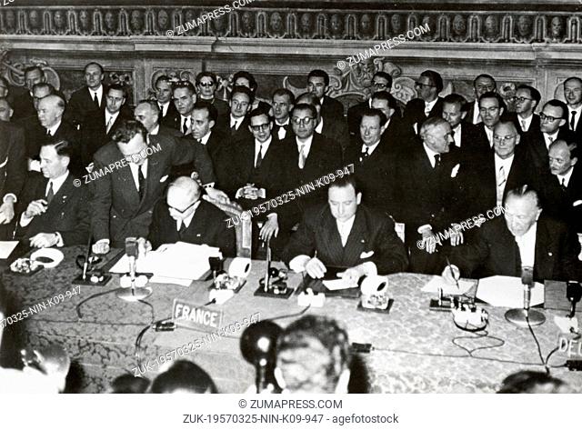 Mar. 25, 1957 - Rome, Italy - Signing of Treaty of Rome. Signed by France, West Germany, Italy and Benelux (Belgium, the Netherlands and Luxembourg) on March 25