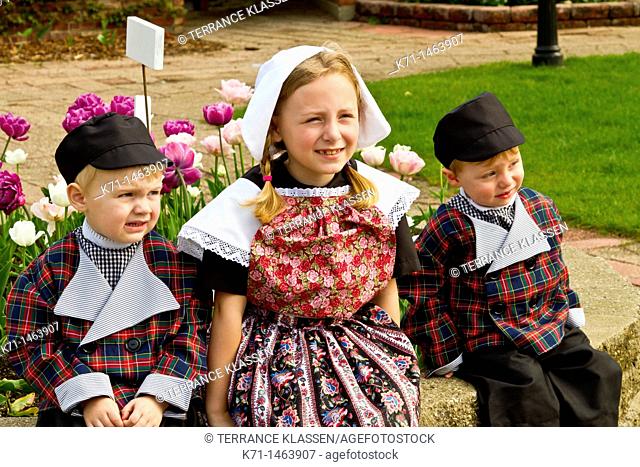 Dutch children in ethnic dress in Holland, Michigan, USA