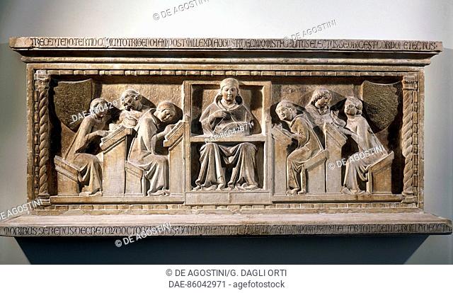 Students of the University of Bologna, relief from Giovanni di Bonandrea's tombstone, 1333. Italy, 14th century.  Bologna