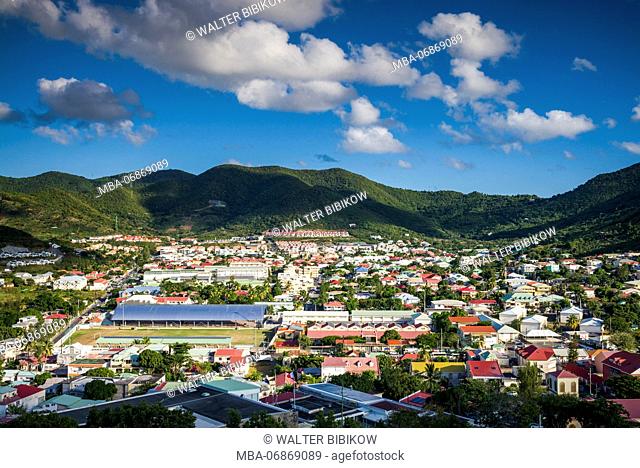 French West Indies, St-Martin, Marigot, elevated view from Fort Louis