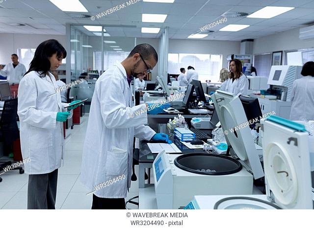 Team of laboratory technicians working in blood bank