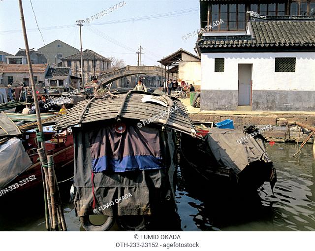 Boats in river of Tongli, China