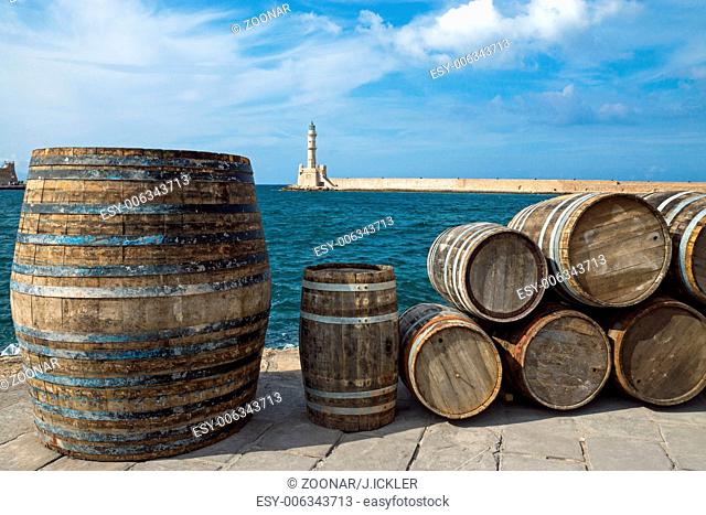 Barrels in the port of Chania