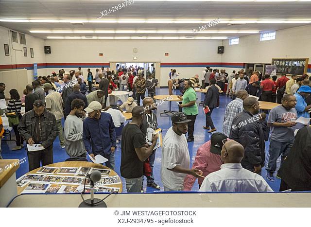 Detroit, Michigan USA - 5 August 2017 - Job seekers crowded the United Auto Workers Local 22 union hall for a job fair directed in part towards those who have a...