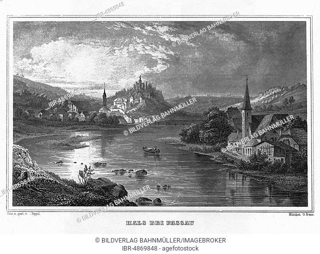 Hals an der Ilz near Passau, drawing and engraving by J., Poppel, steel engraving from 1840-1854, Kingdom of Bavaria, Germany