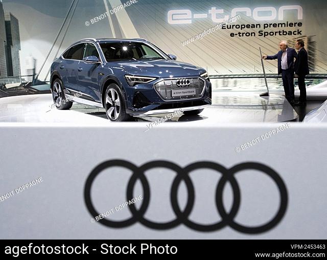 Illustration picture shows the Audi booth during the press opening of the 98th edition of the Brussels Motor Show, at Brussels Expo, on Thursday 09 January 2020