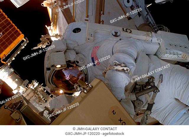 Astronaut Sunita L. Williams, Expedition 14 flight engineer, participates in the second of three sessions of extravehicular activity (EVA) in nine days